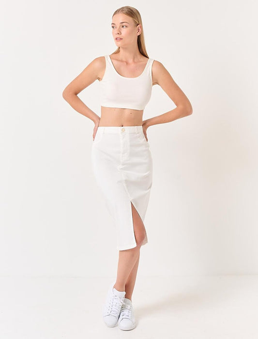 White High Waist Slit Midi Skirt