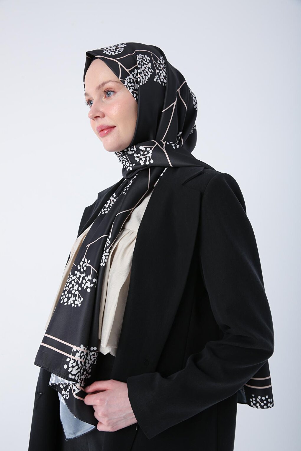 Black Patterned Twill Shawl