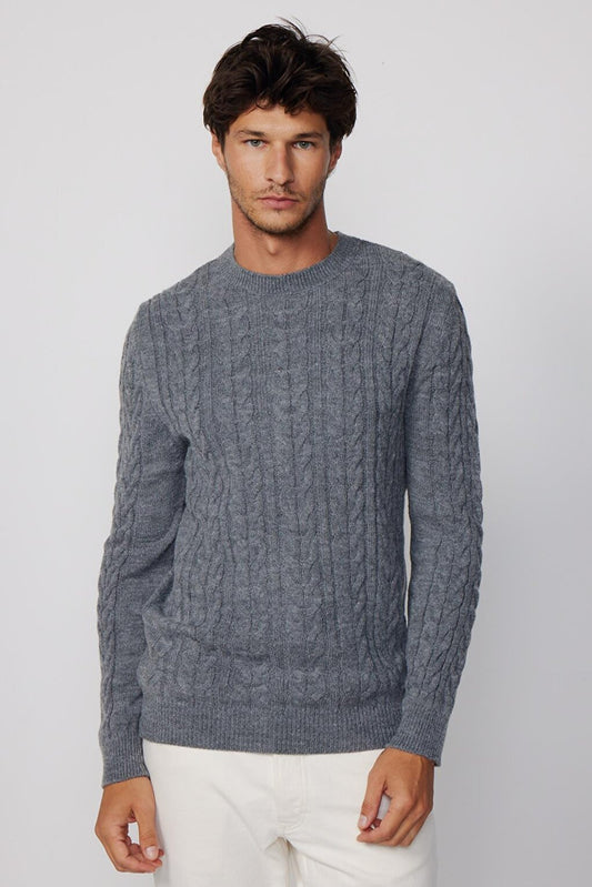 Slim Fit Crew Neck Patterned Gray Men's Sweater