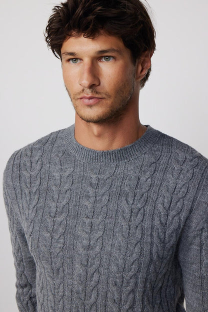 Slim Fit Crew Neck Patterned Gray Men's Sweater