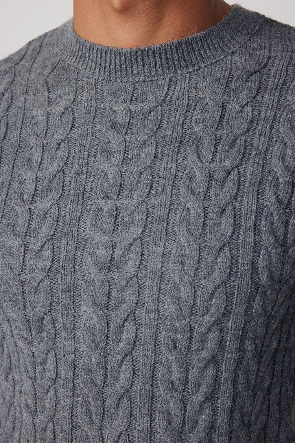 Slim Fit Crew Neck Patterned Gray Men's Sweater