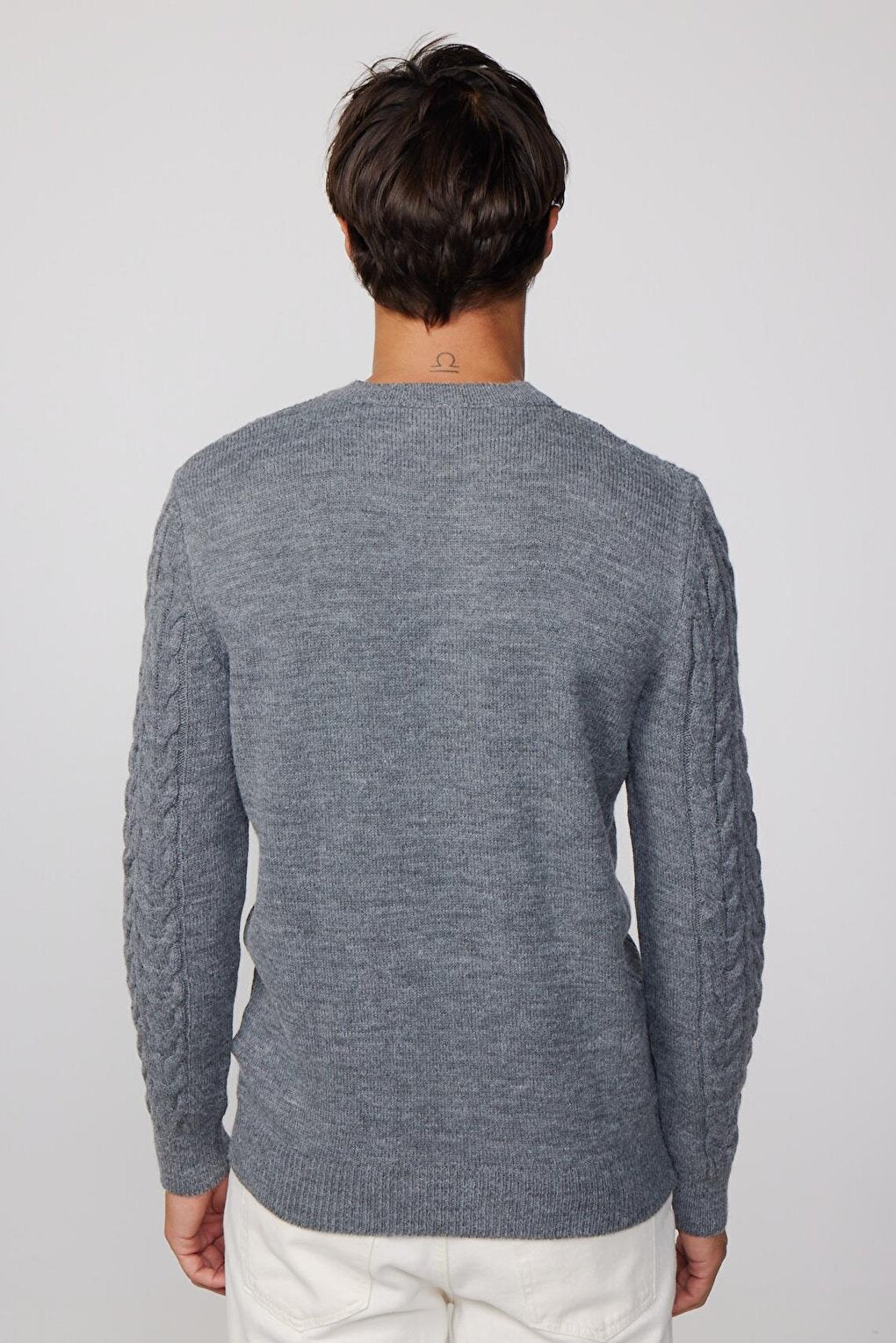 Slim Fit Crew Neck Patterned Gray Men's Sweater