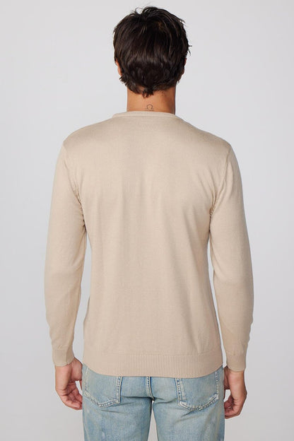 Slim Fit Crew Neck Patterned Stone Men's Sweater