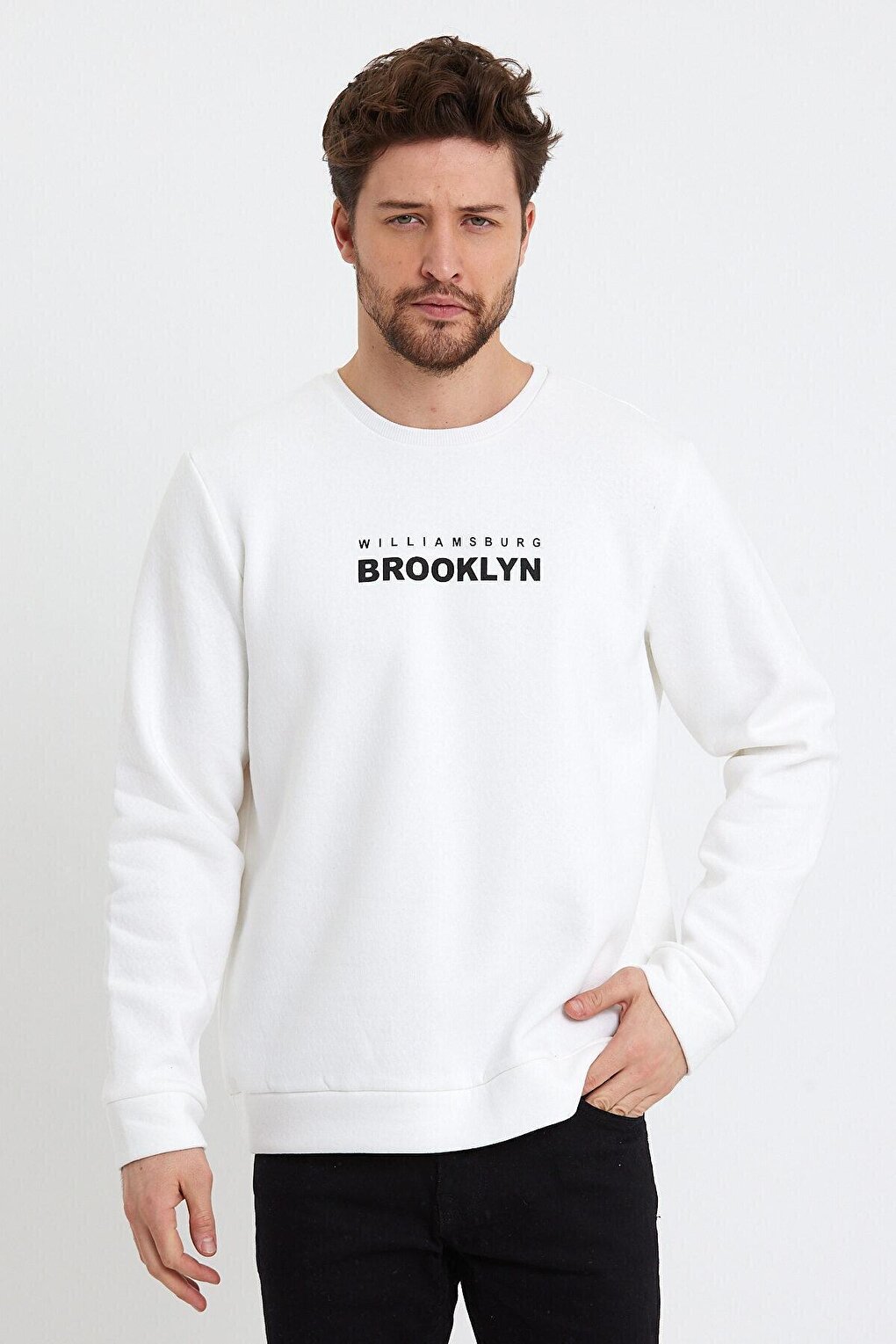 Men's Crew Neck Regular Fit Brooklyn Printed Thin Sweatshirt SPR23SW330