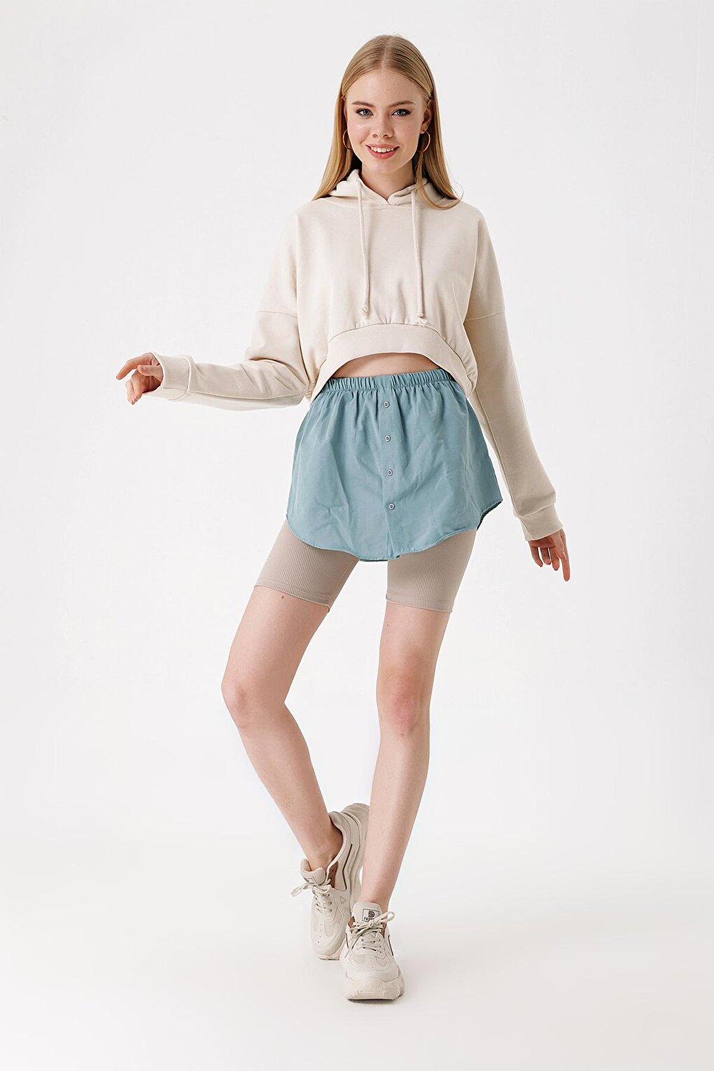 1888 Sweatshirt And Shirt Under Sweater Skirt - Water Green