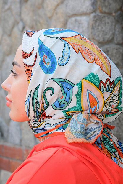 Mixed Flower Pattern Pleated Scarf Orange