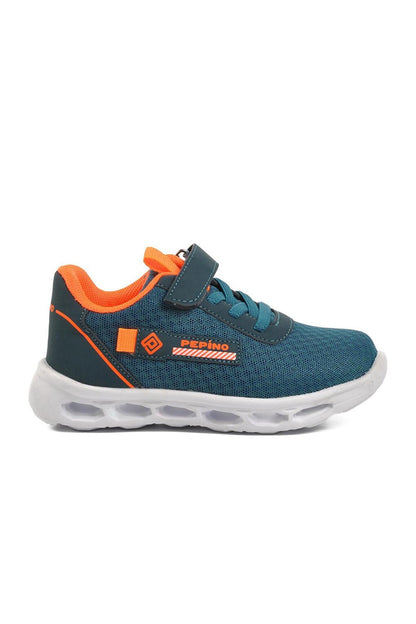 1213-P Petrol-Phosphorus Orange Mesh Children's Sports Shoes