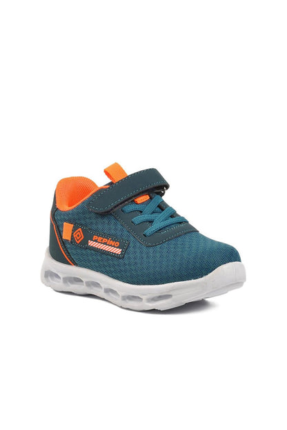 1213-P Petrol-Phosphorus Orange Mesh Children's Sports Shoes