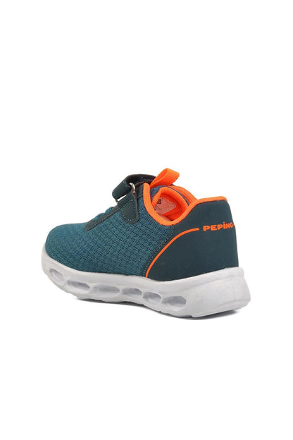 1213-P Petrol-Phosphorus Orange Mesh Children's Sports Shoes