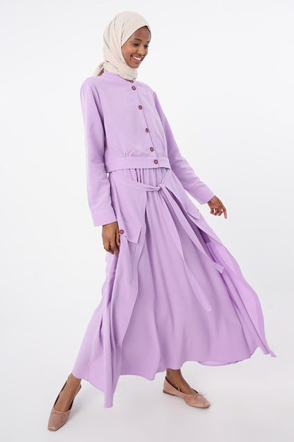 Lilac Waist Cotton Skirt with Elastic Tie Detail