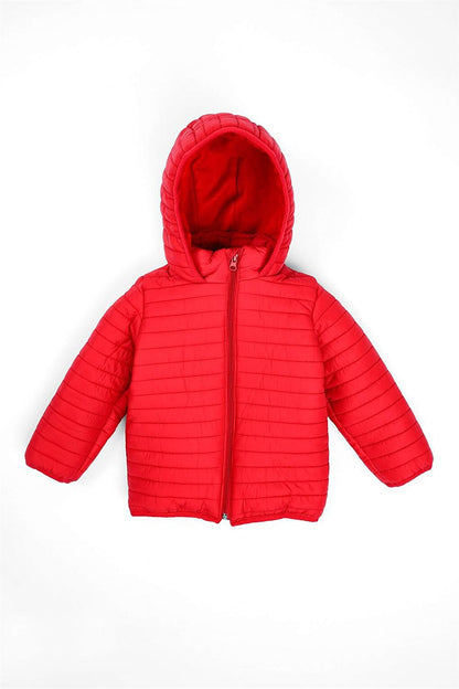 Boy's Red Colored Hooded Coat with Fleece Inside