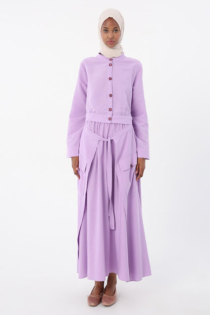 Lilac Waist Cotton Skirt with Elastic Tie Detail