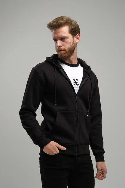 Regnault Three Thread Cotton Hooded Zippered Sweatshirt with Mesh Detail