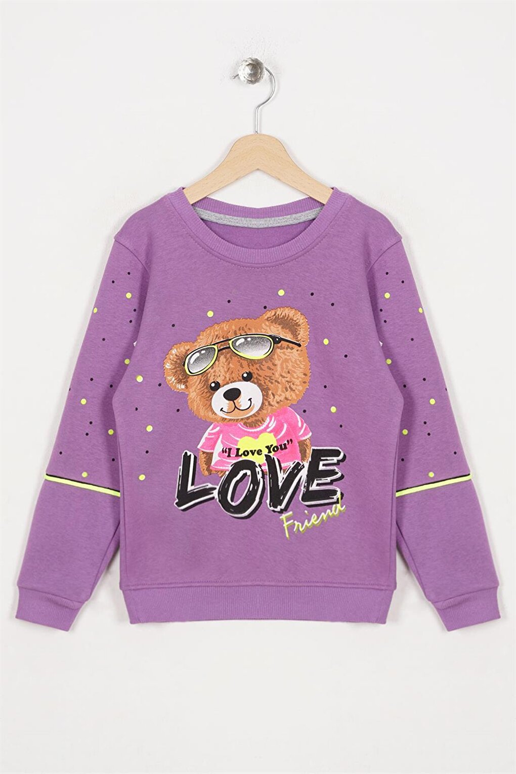 Girl's Lilac Colored Bear Love Printed Sweatshirt