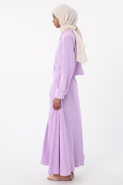 Lilac Waist Cotton Skirt with Elastic Tie Detail