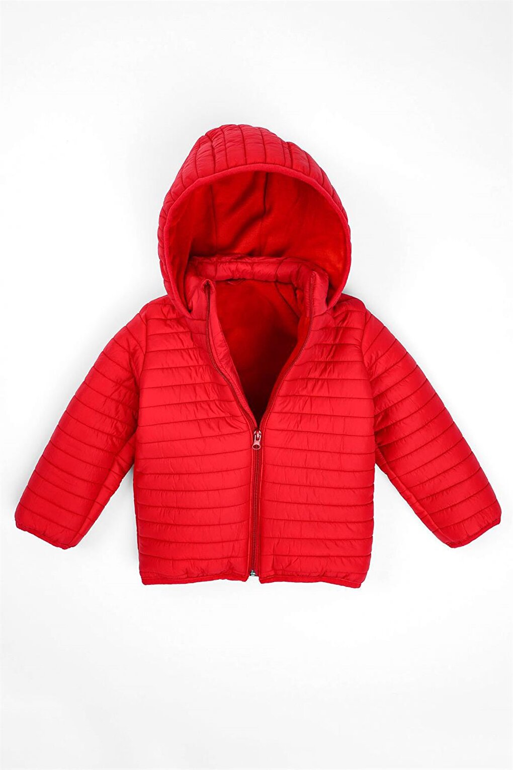 Boy's Red Colored Hooded Coat with Fleece Inside