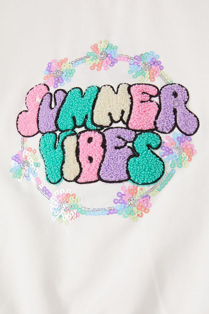 White Summer Text Embroidered Girl's Sweatshirt 16587