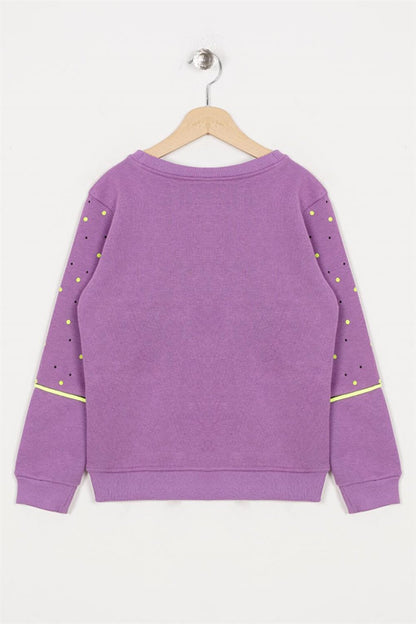 Girl's Lilac Colored Bear Love Printed Sweatshirt