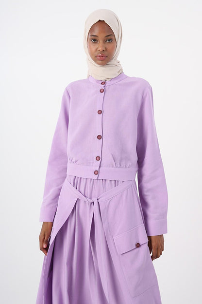 Lilac Waist Cotton Skirt with Elastic Tie Detail