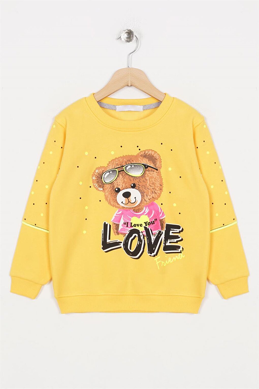 Girl's Pink Colored Bear Love Printed Sweatshirt