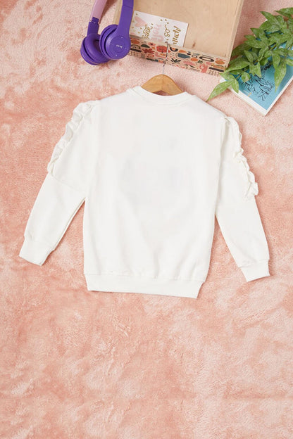 White Summer Text Embroidered Girl's Sweatshirt 16587