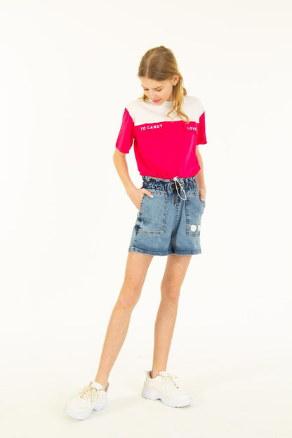 Girls' Pocket Detailed Printed T-Shirt 8-14 Years