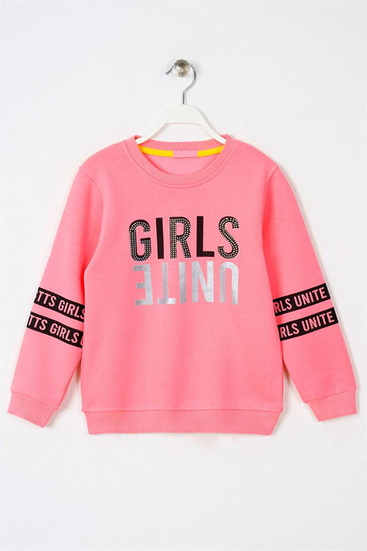 Girl's Dusty Rose Colored Girls United Printed Stoned Sweatshirt