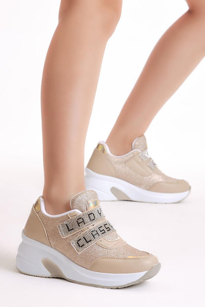 Women's Beige Stone Detailed Velcro Sneaker