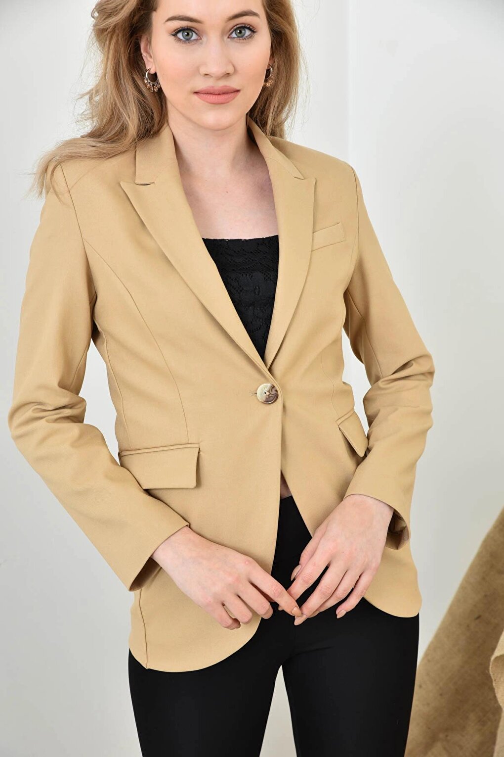 Women's Slim Single Button Blazer Jacket