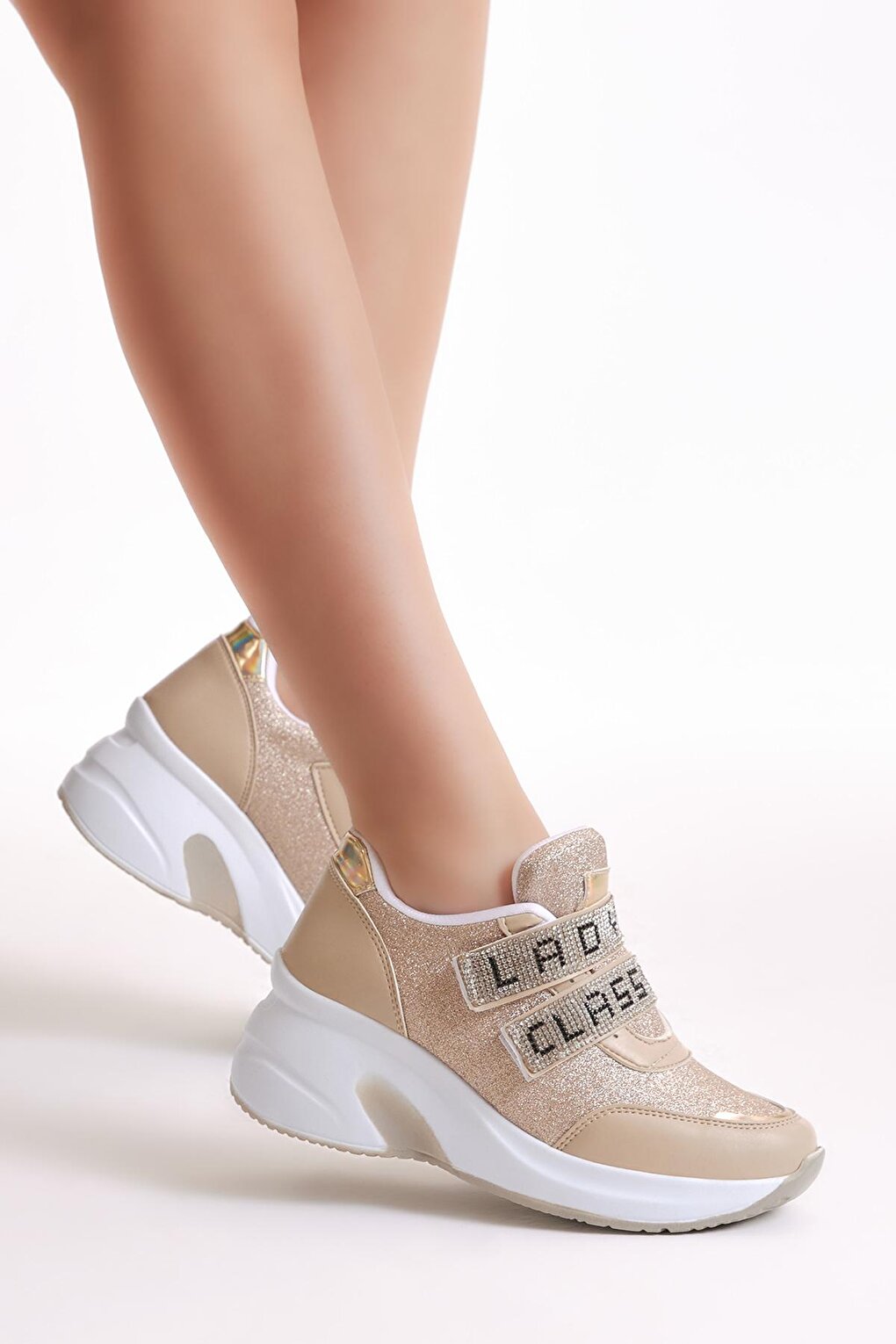 Women's Beige Stone Detailed Velcro Sneaker