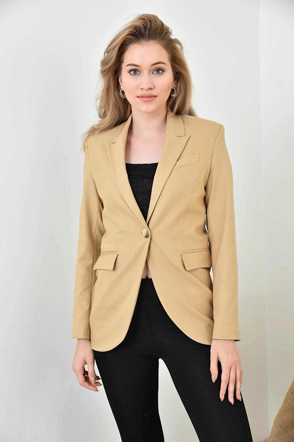 Women's Slim Single Button Blazer Jacket