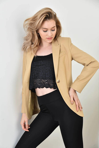 Women's Slim Single Button Blazer Jacket