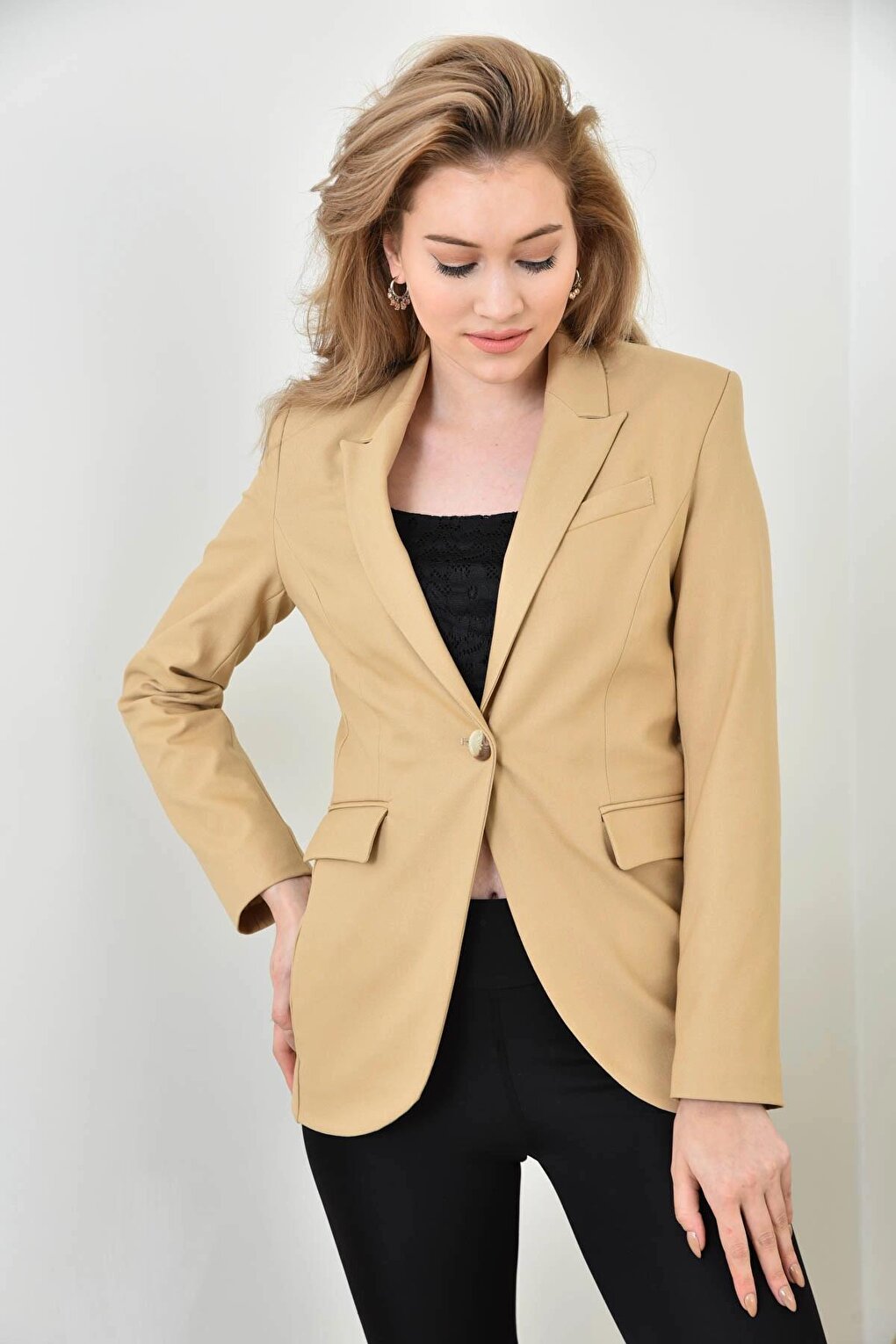 Women's Slim Single Button Blazer Jacket