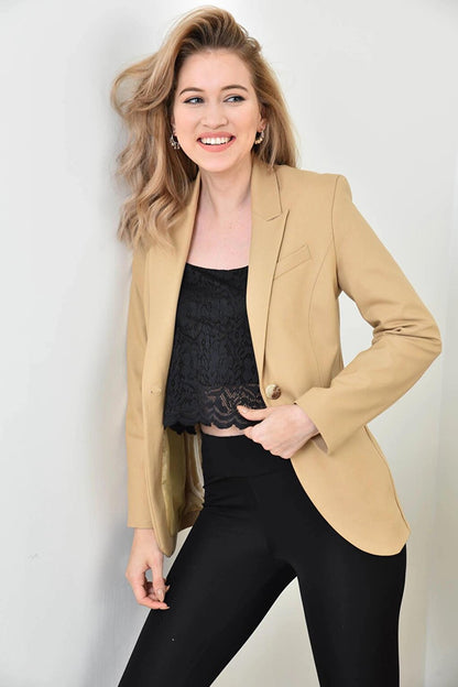 Women's Slim Single Button Blazer Jacket