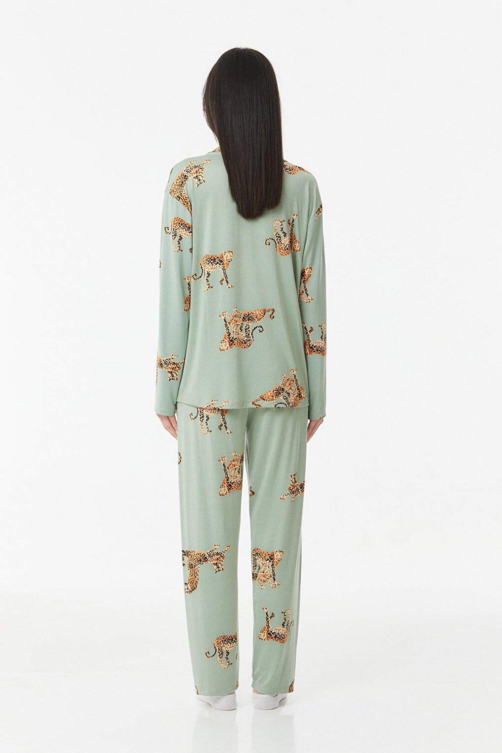 Leopard Printed Shirt Collar Pajama Set