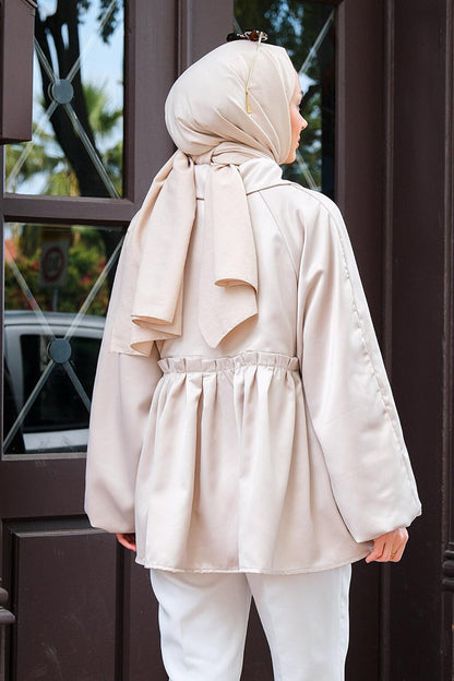 Pleated Skirt Zippered Tunic Beige