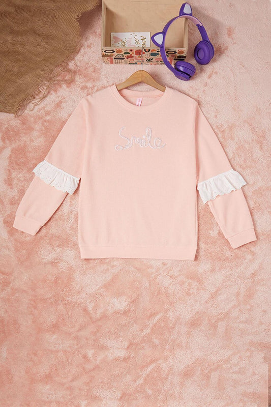 Salmon Smile Embroidered Girls' Waffle Sweatshirt 16590