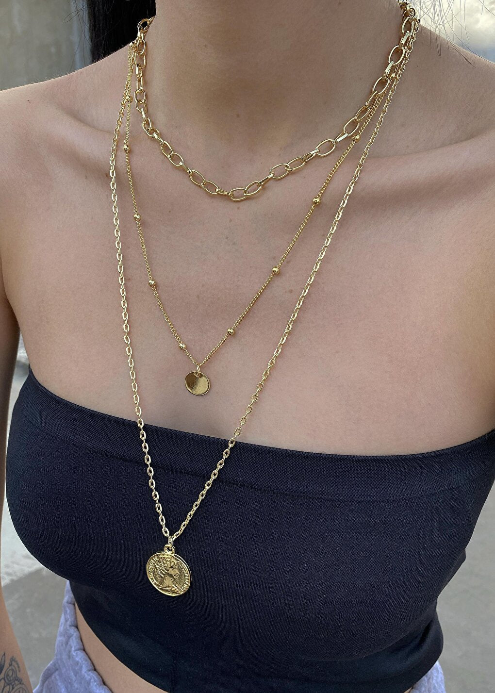 3 Piece Gold Women's Combination Necklace