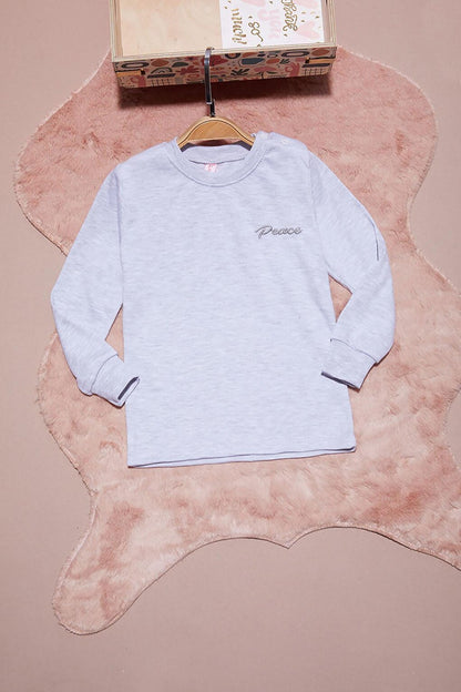 Gray Text Embroidered Girl's Snap Fastener Sweatshirt 16423