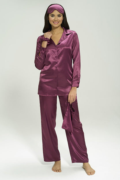 6-Piece Purple Pajama Set with Satin Bustier