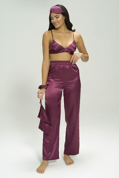 6-Piece Purple Pajama Set with Satin Bustier