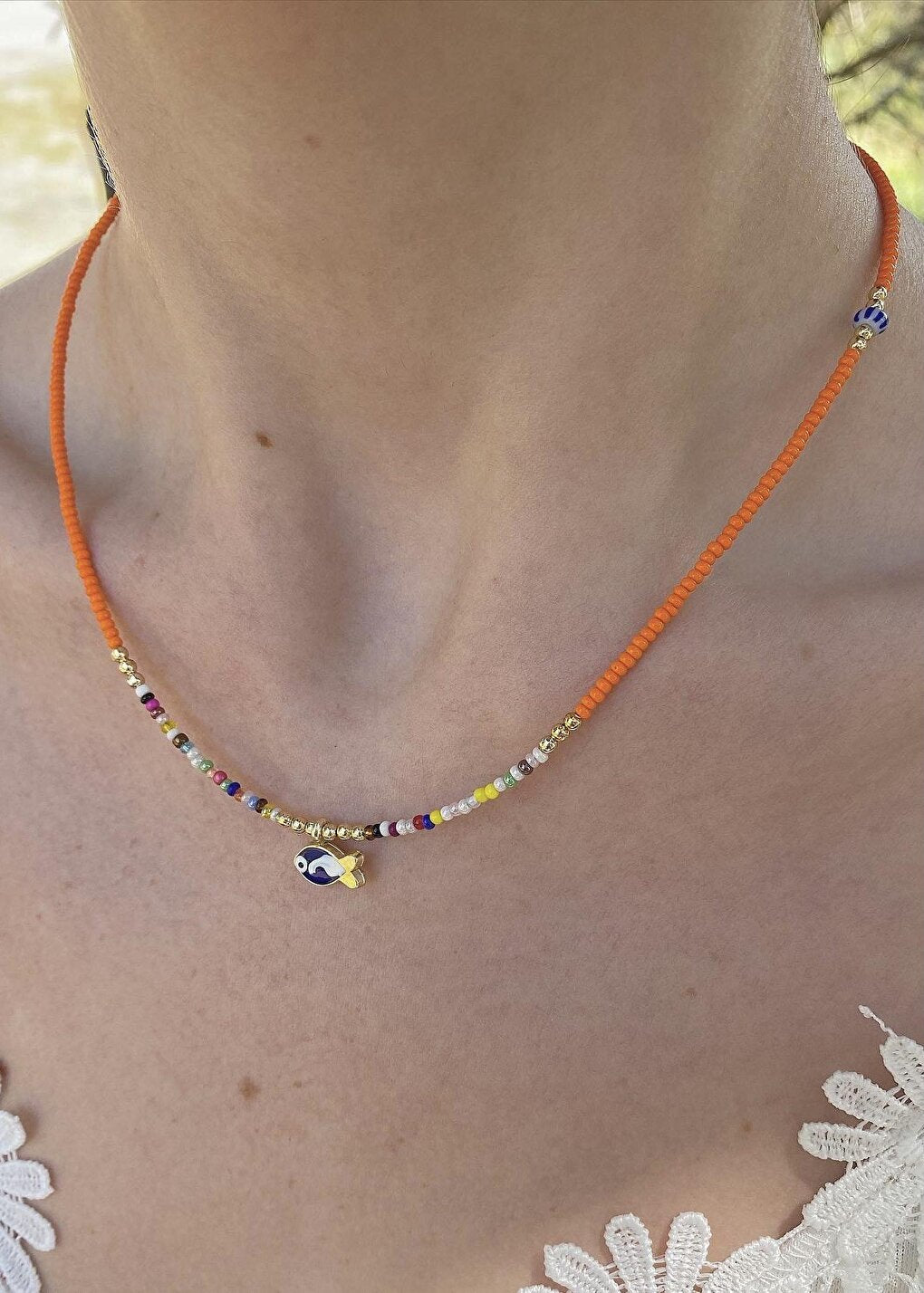 Orange Fish Sand Bead Necklace