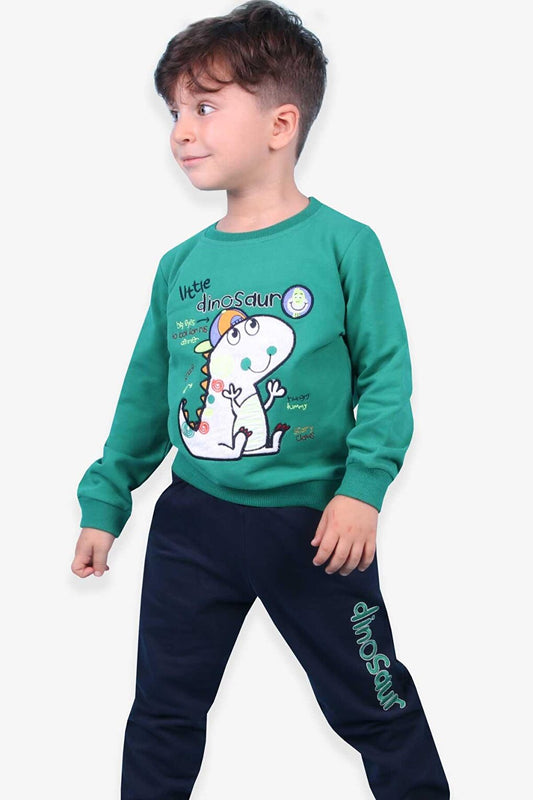 Baby Boy Tracksuit Set Green with Tiny Dinosaur Embroidery (1-1.5 Years)