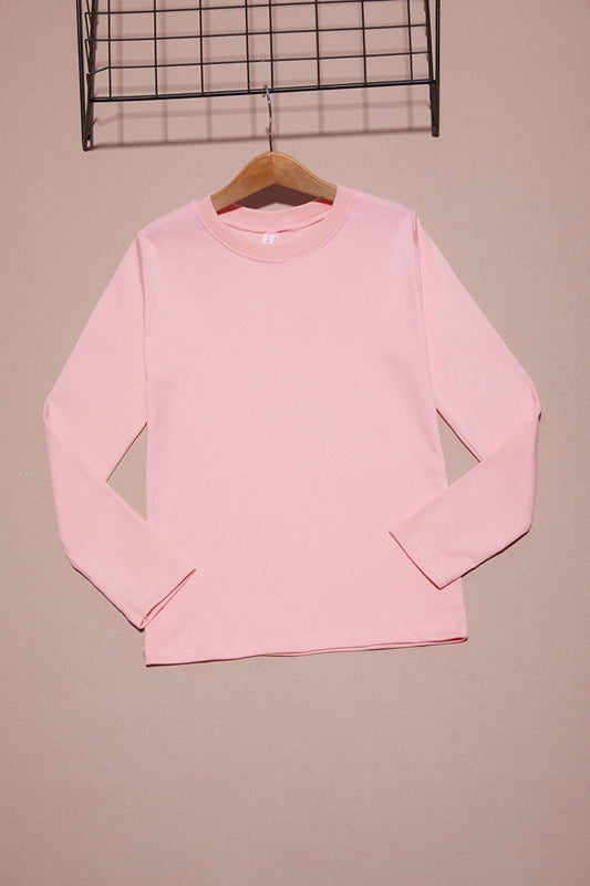 Pink Long Sleeve Girl Plain Sweatshirt 16427