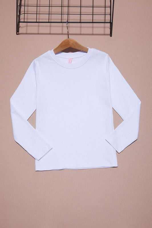 White Long Sleeve Girl's Plain Sweatshirt 16429