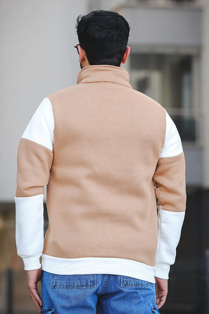 Three Thread Raised Piece Zipper Stand Collar Slim Fit Men's Sweatshirt