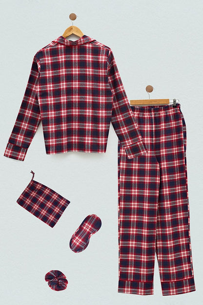 5-Piece Plaid Pattern Red Pajama Set