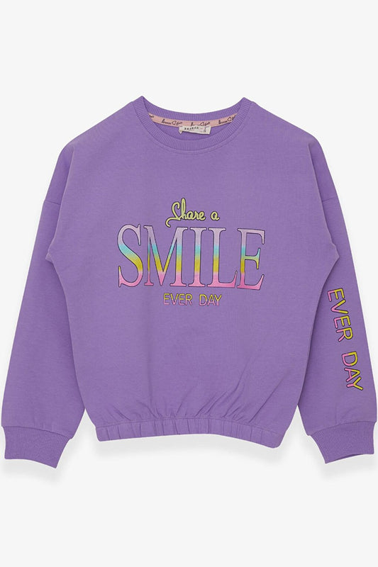 Girl's Sweatshirt Glitter Text Printed Lilac (Age 8-12)