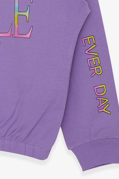 Girl's Sweatshirt Glitter Text Printed Lilac (Age 8-12)