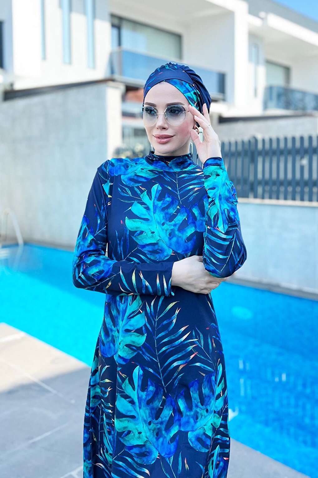 Lycra Fully Covered Hijab Swimsuit R056 Tropical